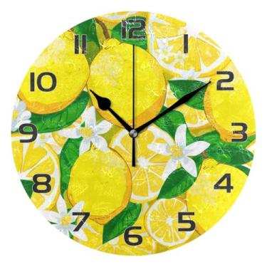 Imagem de YETTASBIN Relógio de parede Lemons, silencioso, sem tique-taque, operado por bateria, relógio redondo decorativo criativo para cozinha, sala de estar, banheiro, decoração de escritório em casa, escola