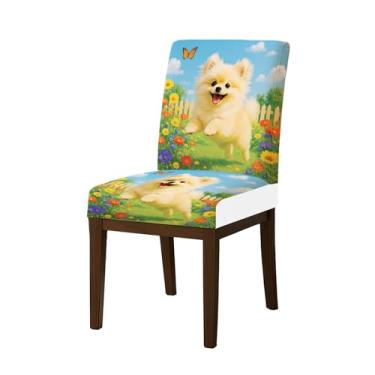 Imagem de HOMETITUTE Capas de cadeira de alta elasticidade para cadeiras de jantar, laváveis, conjunto de 4 capas macias de assento de cozinha estampa de borboleta da Pomerânia para casa, hotel, restaurante