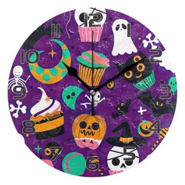 Imagem de YETTASBIN Relógio de parede fantasma de Halloween, silencioso, sem tique-taque, operado por bateria, relógio redondo decorativo criativo para cozinha, sala de estar, banheiro, decoração de escritório
