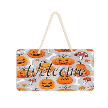 Imagem de Burbuja Placa de boas-vindas Pumpkins para porta da frente, placa de boas-vindas de PVC para decoração de férias, 15 x 28 cm