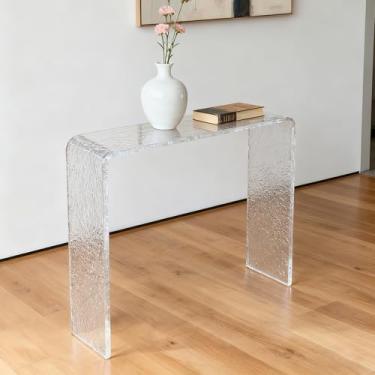 Imagem de Mesa de console de acrílico, 86 cm C x 25 cm L x 71 cm A, mesa lateral de acrílico versátil moderna em forma de U, capacidade de peso de 50 kg, sem necessidade de montagem - para hall de entrada, sala