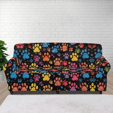 Imagem de GLENLCWE Capa de sofá colorida de tecido respirável e lavável, estampa clássica de pata de cachorro, protetores de móveis de ajuste universal para sofá com 3 almofadas