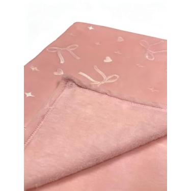 Imagem de Cobertor de lã de leite rosa com design de laço e coração, bonito e elegante, macio para a pele, quente espesso, lavável portátil para todas as idades, 2 personalizáveis (76 x 101 cm)