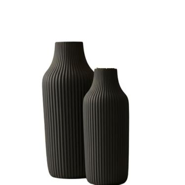 Imagem de Kit 2 Vasos Decorativo Cachepot Estilo Minimalista Moderno Flores Folhagem Plastico - Vasos decorativos para sala(Preto,Kit 18cm e 15cm)
