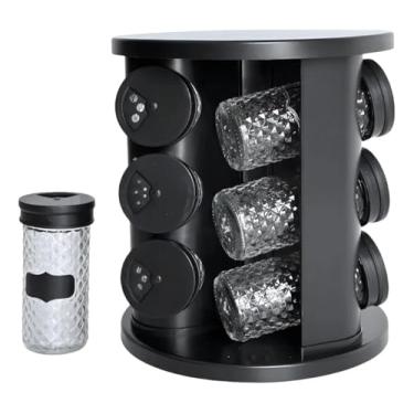 Imagem de Porta Temperos e Condimentos Giratório, 9 Potes de Vidro com Tampa Dosadora, Base Preta