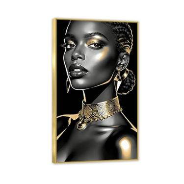 Imagem de Impressões de meninas negras para decoração de parede, pintura de mulher dourada, arte elegante de mulher negra, arte de parede afro-americana para sala de estar, banheiro, decoração de casa, 40 x 70