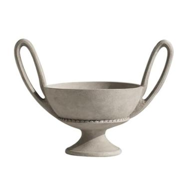 Imagem de Fruteira Fruteira de resina com pedestal, alças duplas e acabamento fosco, ideal para servir frutas e outros itens decorativos para a mesa. Decoração de mesa(Gray)