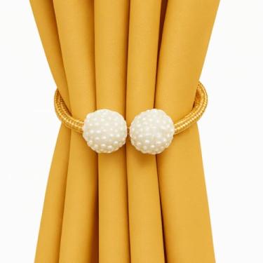 Imagem de Prendedor de Cortina Magnético Pérola Abraçadeira Decorativa Abraçadeiras, Imã, Enfeite (Ouro)