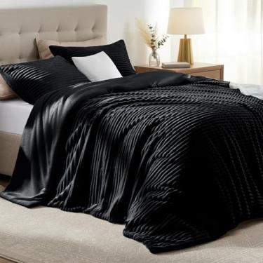 Imagem de Quataly Conjunto de edredom fofo, tamanho Queen grande, 3 peças, edredom preto macio e felpudo para o inverno, 1 edredom alternativo de luxo com 2 fronhas