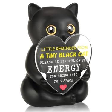 Imagem de FTONENI Presente de incentivo para estatueta de gato preto, decoração de mesa de escritório positiva para colega de trabalho, professor, enfermeira, presente de agradecimento para colegas de trabalho