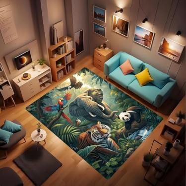 Imagem de Tapetes de área laváveis com estampa de animais da selva, tapetes macios e modernos para sala de estar, quarto, tapete grande para sala de jantar, sala de jogos infantil, 5 x 7 cm