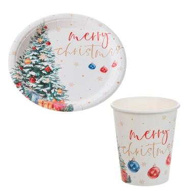 Imagem de Copo Descartável Natal 270ml Biodegradável + Prato Descartável Sobremesa 20 unidades