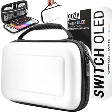 Imagem de Orzly Estojo de transporte para console OLED Nintendo Switch branco com acessórios e compartimentos de armazenamento de jogos – capa fácil de limpar edição de presente