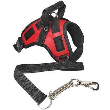 Imagem de Coleira Peitoral Resistente para Cachorro Grande com Guia – Arnês Reforçado Couro Sintético para Pitbull, Rottweiler, Labrador e Husky(P,VERMELHO)