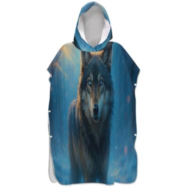 Imagem de Joisal Poncho de surfe trocador roupão adulto praia moletom toalha natação plus size homens mulheres poncho com capuz legal desenho animado lobo marrom azul