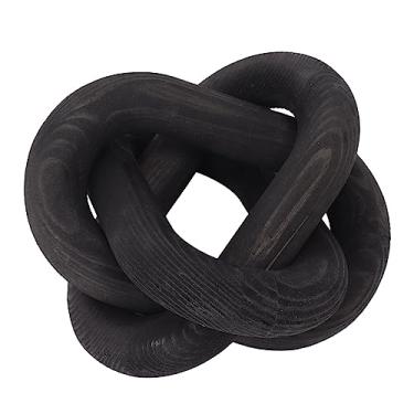 Imagem de Estink Casa de Campo Links de Madeira Decorativo Nó 3 Elos Corrente de Madeira Decorativo Entalhado à Mão Boho Moderno Decoração para Casa Mesa de Centro Prateleira Sala de Estar (BLACK)