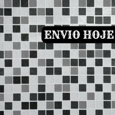 Imagem de Papel de Parede Adesivo Lavável Texturizado Pastilhas Banheiro Cozinha Box Impermeável(QUERO 10M (2 ROLOS DE 5M),PASTILHA PRETO BRANCO)