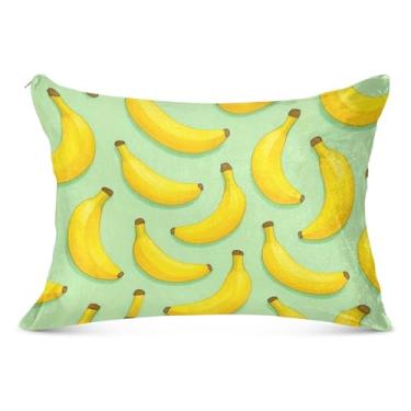 Imagem de Capas de travesseiro decorativas de flanela com estampa de bananas amarelas e verde claro padrão queen king size travesseiro de cama macia fofa, tamanho king, 50,8 cm x 101,6 cm