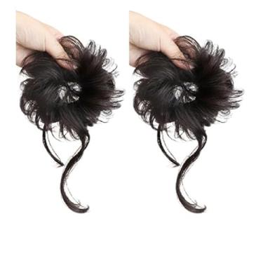 Imagem de 2 peças de cabelo de coque preto grande, ondulado, cacheado, elástico sintético, rabo-de-cavalo, extensões de cabelo para mulheres