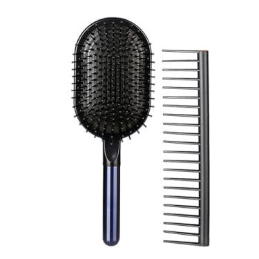 Imagem de Dioche Conjunto de Pente de Cabelo de 2 Peças, Pente de Dente Largo e Escova de Almofada de Ar de Massagem, Alça Antiderrapante Antiestática para Cabelos Cacheados e Lisos (BLUE)
