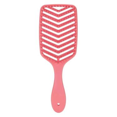 Imagem de Escova de pentear com ventilação vazada vermelha, pente grande e curvado para secagem rápida, cabelo molhado ou seco com massagem confortável no couro cabeludo