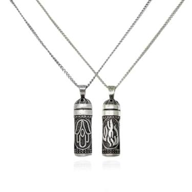 Imagem de Made in Israel Colar com pingente de mezuzá banhado a ouro 14K Hamsa My Fire Blessing – Pingente de símbolo judaico de Israel dourado presente de Shabat Israel, One Size, Banhado a ouro, Sem Pedra