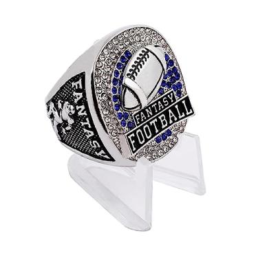 Imagem de noblehead Anel de futebol de fantasia 2019 | Anel pesado do campeonato FFL | Troféu MVP banhado a prata para vencedor da liga de futebol de fantasia.., size 8, Metal, Diamante branco