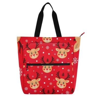 Imagem de GAIGEO Linda sacola de rena de Natal para crianças, mulheres, escola, trabalho, viagem, zíper, bolsa utilitária média