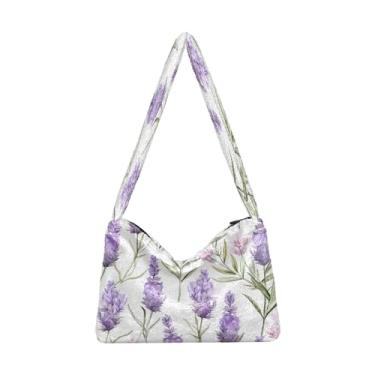 Imagem de Green Leaves Bolsas de ombro femininas modernas, bolsa de ombro para mulheres, bolsas de outono, Lavanda-2, One Size