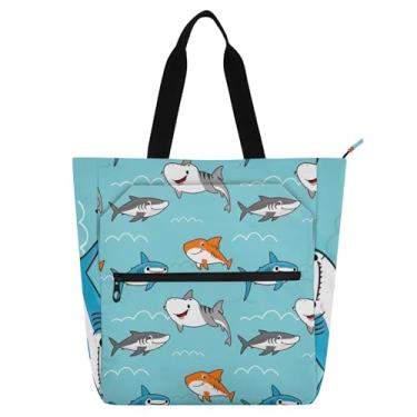 Imagem de Lindos tubarões azuis bolsas de trabalho para mulheres lona faculdade escola bolsas bolsas professores livro amante presente