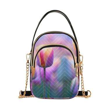 Imagem de GAIGEO Bolsa tiracolo feminina para viagem em aquarela com rosas coloridas, bolsas transversais femininas, bolsas transversais para mulheres e viagens, Tulipas roxas e rosa florescendo em um campo - 2