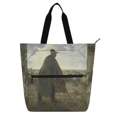 Imagem de Fran?ois Bolsa feminina com estampa de pastor de millet para trabalho, praia, escola, bolsa utilitária, para crianças, para amantes de livros, presentes