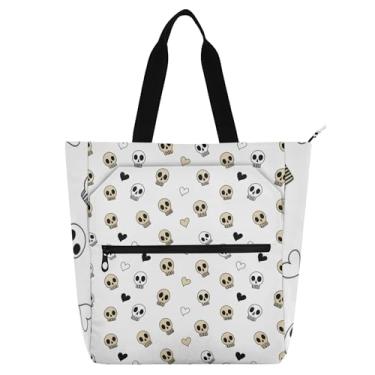 Imagem de GAIGEO Bolsa de trabalho escolar com estampa branca bege preta e caveira coração para mulheres e crianças