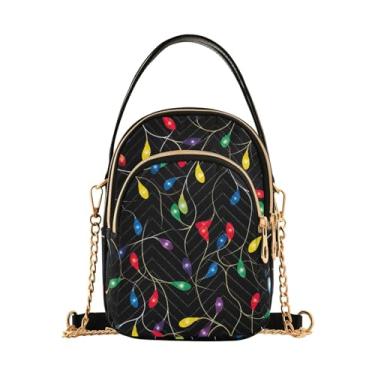 Imagem de Bolsa listrada laranja xadrez com alça transversal, bolsa tiracolo feminina, bolsa transversal moderna, Luzes de Natal em preto-3, One Size