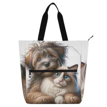 Imagem de Terrier Dog Ragdoll Cat Lindas Bolsas de Trabalho para Mulheres Sacola Escolar de Lona com Zíper Bolsas Femininas Crianças Presentes para Amantes de Livros