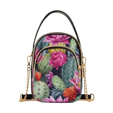 Imagem de Aquarela suculentas em branco bolsas transversais femininas, bolsa transversal de alça longa, bolsa de ombro para mulheres, Aquarela com cacto e flores - 4, One Size