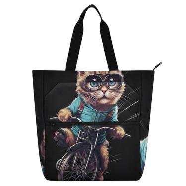 Imagem de Sacola divertida de gato legal para mulheres, trabalho, lona, praia, livros, bolsa com zíper, bolsas de tecido, para amantes de livros, presentes