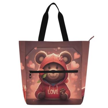 Imagem de GAIGEO Sacola feminina fofa e alegre de urso vermelho para trabalho universitário bolsa escolar bolsa utilitária para escritório amantes de livros