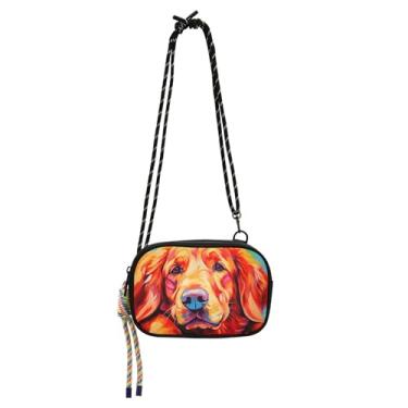 Imagem de TSENQUE Bolsas femininas transversais pequenas bolsas para celular com estampa animal de cachorro Golden Retriever sobre o ombro bolsas de viagem