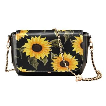 Imagem de Bolsa tiracolo feminina de couro com duas flores pintadas, bolsa de ombro feminina, bolsas de couro transversais para mulheres, Girassol floral - 2, One Size
