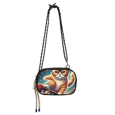 Imagem de TSENQUE Bolsa tiracolo esportiva fofa gatinha feminina pequena bolsa de ombro bolsa de ombro bolsa de cinto bolsa para celular carteira