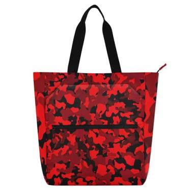 Imagem de GAIGEO Bolsa de mão preta vermelha irregular camuflada para crianças e mulheres, trabalho, escola, zíper, bolsa para livros, bolsa com compartimentos