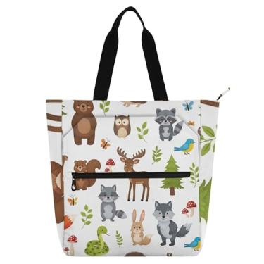 Imagem de Linda bolsa de trabalho de urso da floresta para mulheres bolsa de lona para livros de praia com zíper lindas bolsas infantis presente para amantes de livros