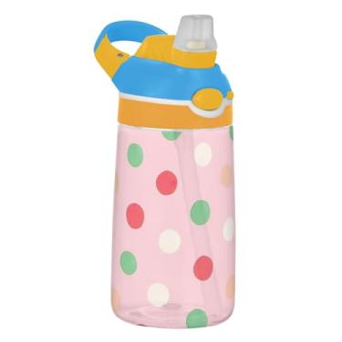 Imagem de Garrafa de água infantil colorida de bolinhas rosa para escola, 473 ml Tritan 473 ml Garrafa de água esportiva com canudo, copo infantil à prova de vazamento, reutilizável, alça de transporte