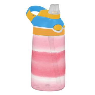 Imagem de Garrafa de água esportiva Tritan de 473 ml com canudo para crianças, meninas, meninos, garrafa de água reutilizável de 473 ml, copo infantil portátil à prova de vazamento, alça de transporte, listras