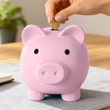 Imagem de Cofrinho, cofrinho de plástico inquebrável para crianças, primeira caixa de dinheiro, presentes práticos para aniversário, Páscoa, Natal (rosa