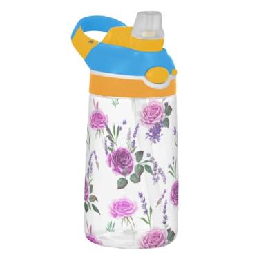 Imagem de Garrafa de água esportiva infantil Tritan de 473 ml com tampa de canudo garrafa de água à prova de vazamento para escola reutilizável copo de viagem infantil de 473 ml, alça de transporte, elegante