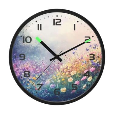 Imagem de SEHANY Herb Wildflower Relógio de parede silencioso sem tique-taque relógio redondo operado por bateria 30 cm controle de som luz noturna relógios de parede para sala de estar, cozinha, quarto