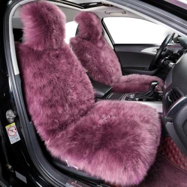 Imagem de OGLAND Pacote com 2 capas de assento de carro de pele de carneiro fofa, almofada automotiva de pele felpuda para protetor automotivo universal (roxo lavanda, 2 capas de assento dianteiro)