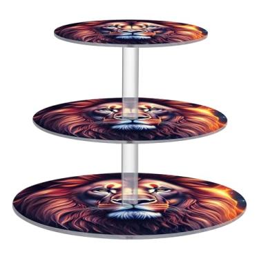 Imagem de Leão Cosmic Flame Behemoth Suporte de cupcake de 3 níveis para copo de festa, torre de bolo, exibição de acrílico, decoração de mesa de aniversário e casamento, bandeja de servir comida, suprimentos